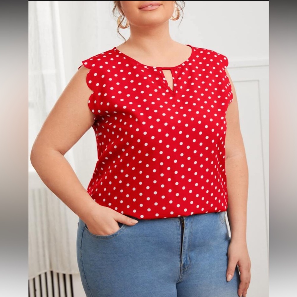 NWOT - Red Polka Dot Sleeveless Top Keyhole Cut out - 2X